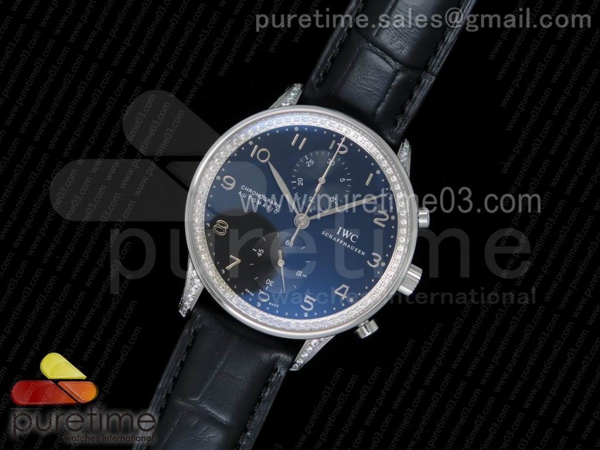 ZF공장 IWC 포르투기저 371447 크로노 다이아몬드베젤 / 가죽 Portuguese Chrono IW371447 ZF 1:1 Best Edition Diamonds Bezel on Black Leather Strap A7750 (Same Thickness as Genuine)