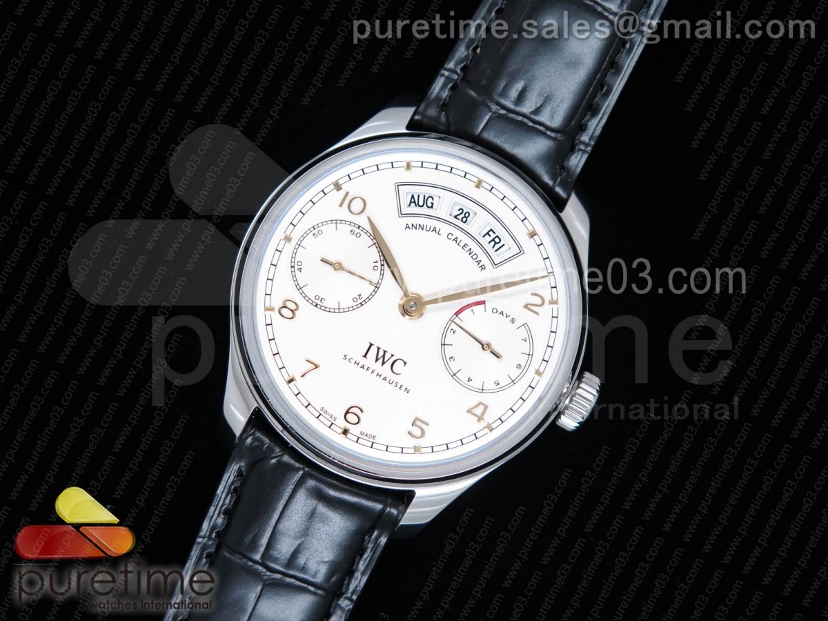 YL공장 IWC 포루트기저 캘린더 5035 화이트다이얼 옐로우골드마크 / 가죽 Portuguese Real PR Real Annual Calendar IW5035 YLF 1:1 Best Edition White Dial YG Markers on Black Leather Strap A52850