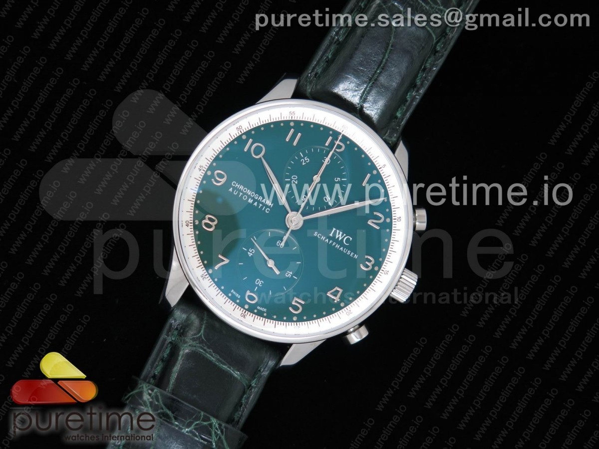 YL공장 IWC 포루투기저 371491 그린다이얼 / 가죽  Portugieser Chronograph YLF Best Edition Green Dial on Green Leather Strap A7750 (Slim Movement)