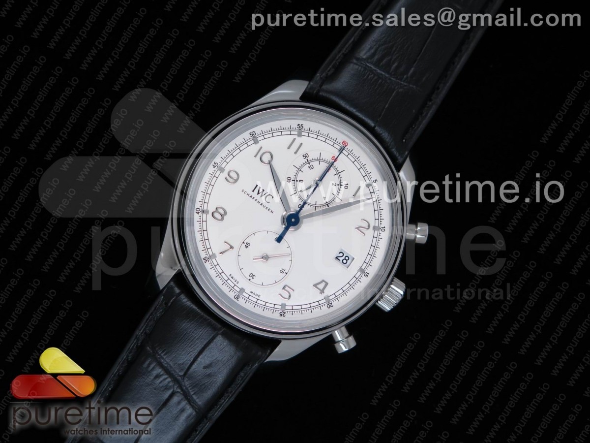 ZF공장 IWC 포루트기저 크로노 클래식 42mm 390403 화이트다이얼 블루핸즈 / 가죽 Portugieser Chrono Classic 42 IW390403 ZF 1:1 Best Edition White Dial Blue Hand on Black Leather Strap A7750