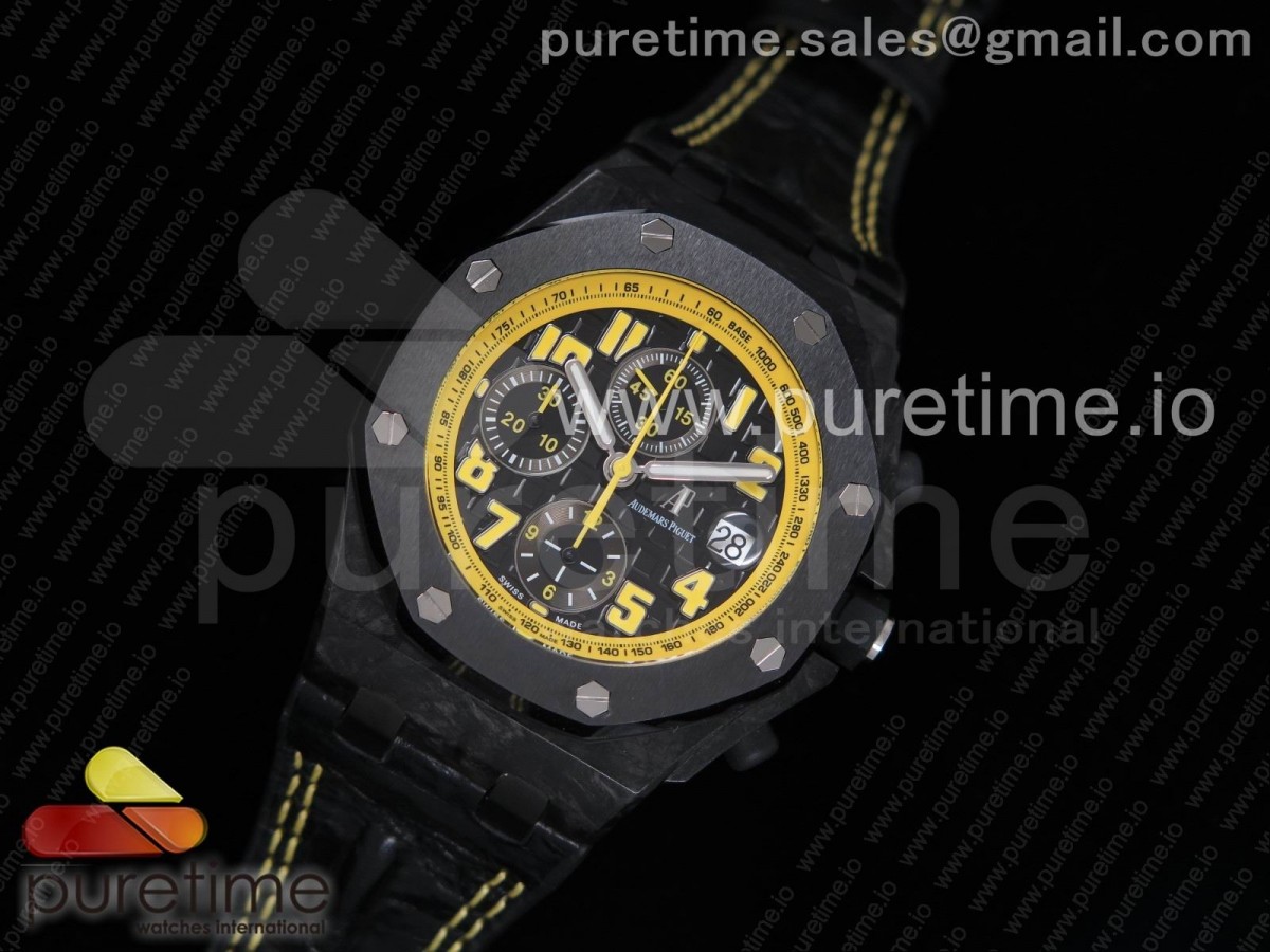 JF공장 오데마피게 로얄오크 오프쇼어 범블비 카본 / 가죽 Royal Oak Offshore Bumble Bee Forged Carbon 1:1 JF Best Edition on Leather Strap A7750 V2 w/ Cyclops and DW Mod