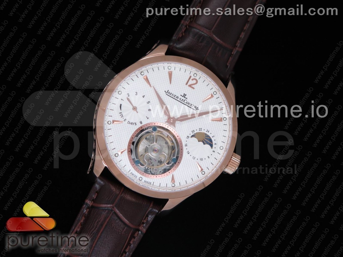 예거르클트르 마스터 그랜드 트데리션 뚜르비용 화이트텍스트 다이얼 로즈골드 / 가죽 Master Grande Tradition Tourbillon RG White Textured Dial on Brown Leather Strap
