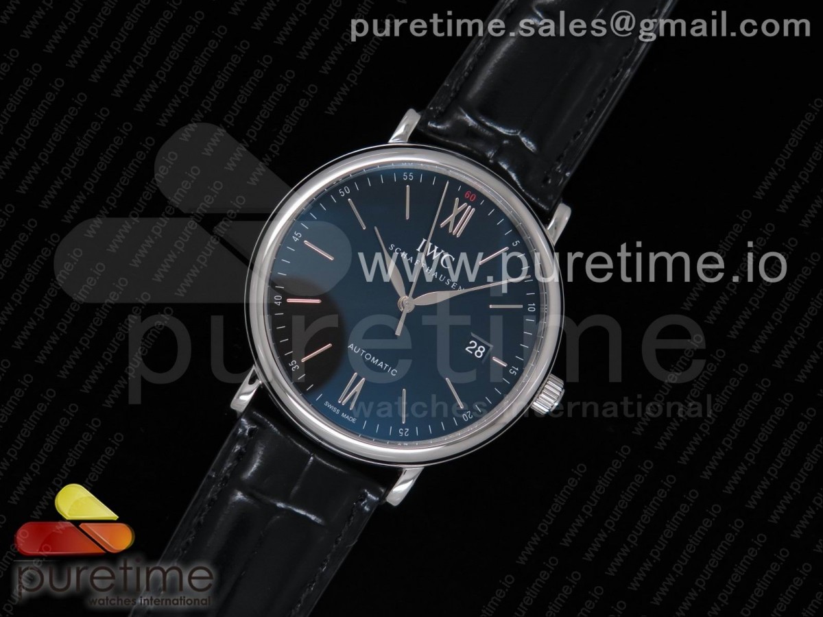 98K공장 IWC 포르토피노 Portofino Automatic SS 98KF 1:1 Best Edition Black Dial on Black Leather Strap A2892