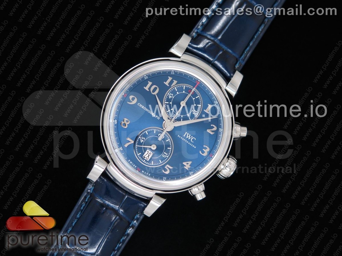 YL공장 IWC 다빈치 크로노 39344 블루 가죽 Da Vinci Chrono IW3934 SS YLF 1:1 Best Edition Blue Dial on Blue Leather Strap A7750