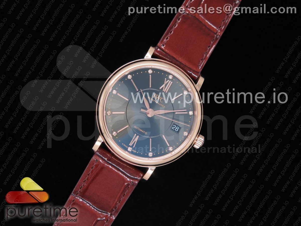 MK공장 IWC 포르토피노 골드 가죽 Portofino Automatic 37 RG MK 1:1 Best Edition Gray Dial on Brown Leather Strap MIYOTA 9015