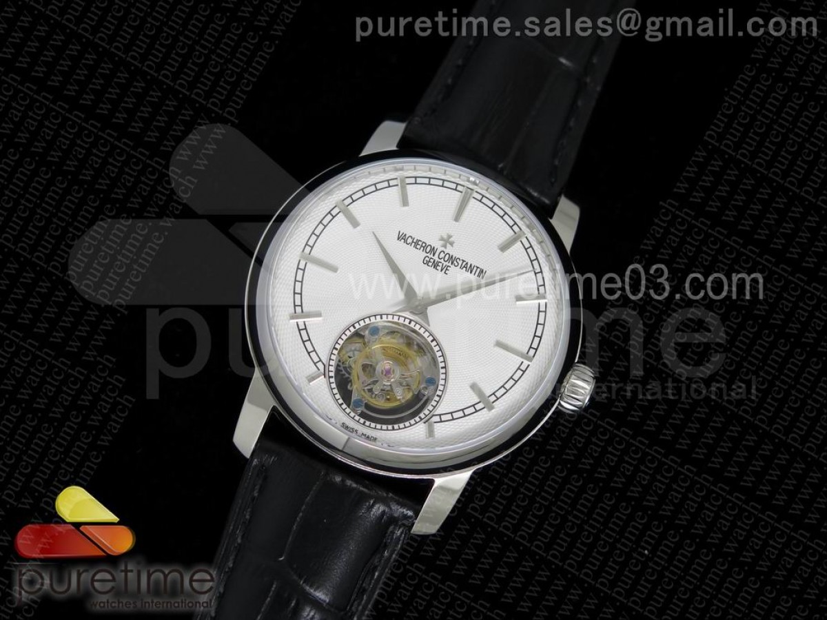 바쉐론콘스탄틴 패트리모니 오토매틱 뚜르비용 화이트 다이얼 Patrimony Automatic Tourbillon SS White Dial on Black Leather Strap