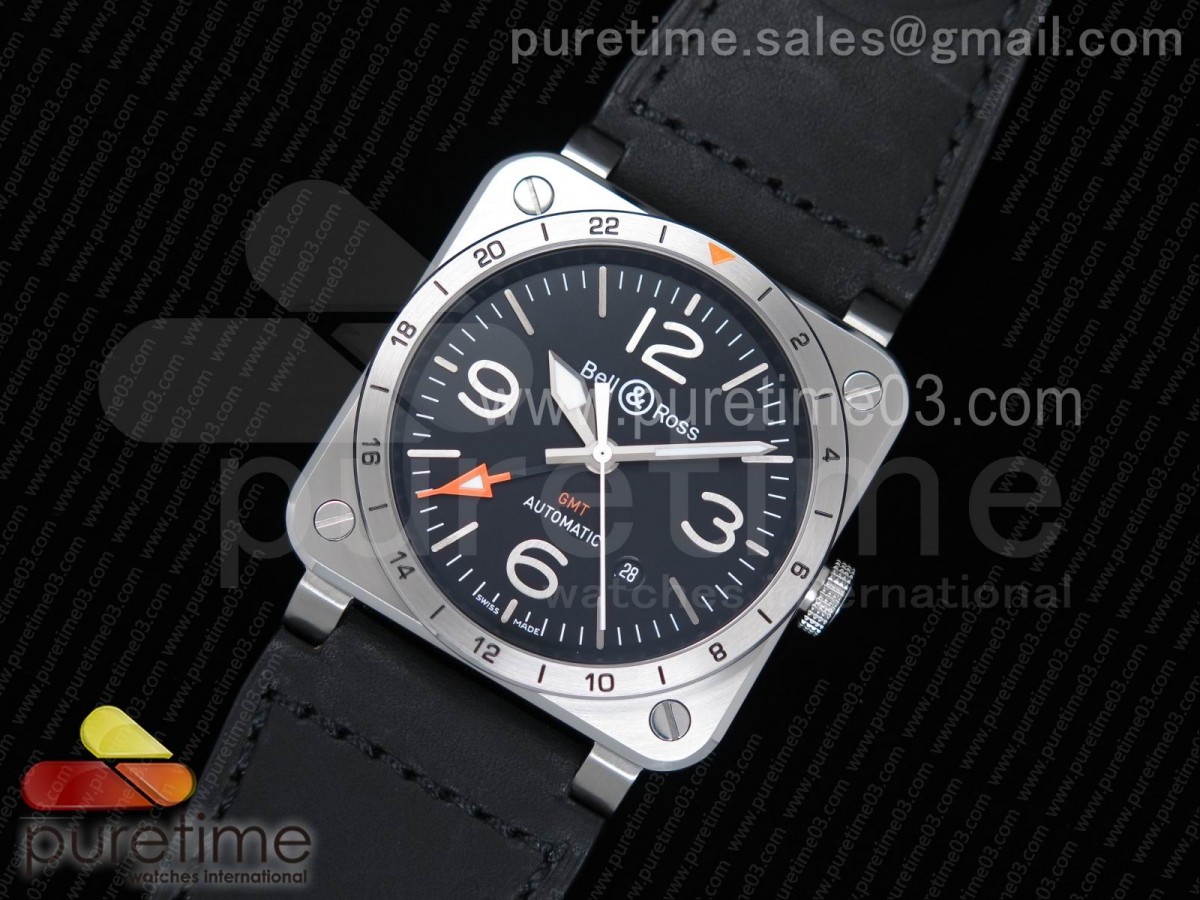 벨엔로스 03-93 GMT 블랙 다이얼 블랙 레더 스트랩BR 03-93 GMT SS 1:1 Best Edition Black Dial on Black Leather Strap A2836
