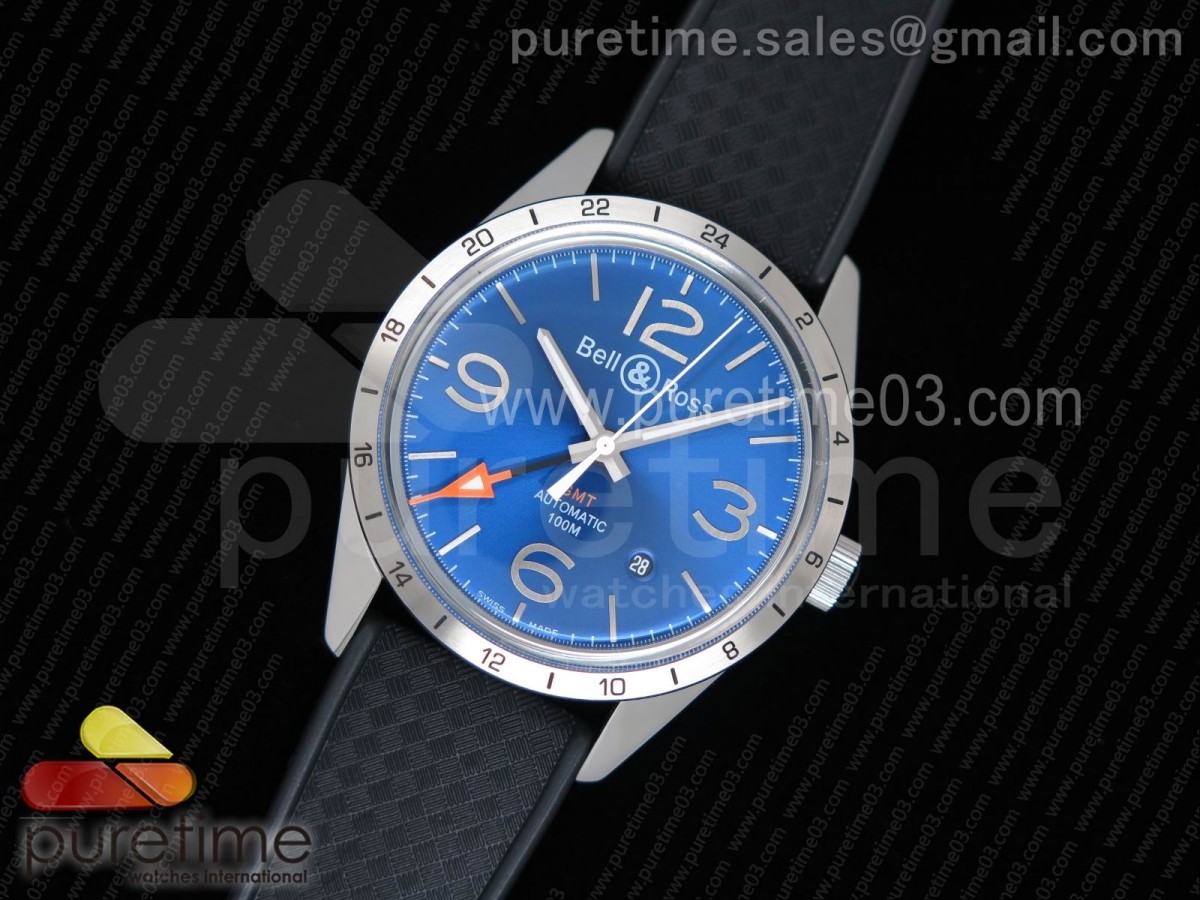 벨엔로스 BR123 GMT 24H 블루 다이얼 블랙 러버 스트랩 BR 123 GMT 24H SS Blue Dial on Black Rubber Strap A2836