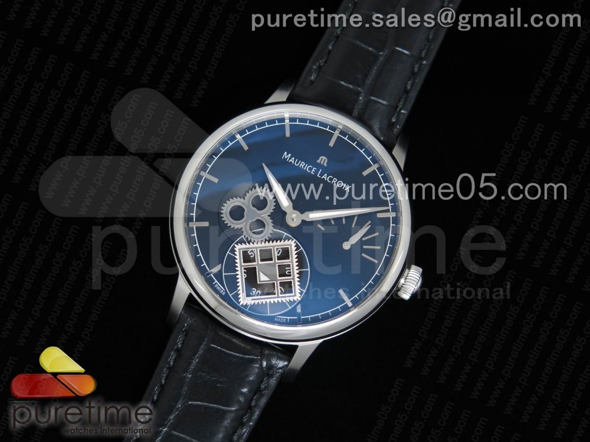 모리스라크로와 스퀘어 힐 블랙 다이얼  Masterpiece Square Wheel SS Black Dial on Black Leather Strap A6498