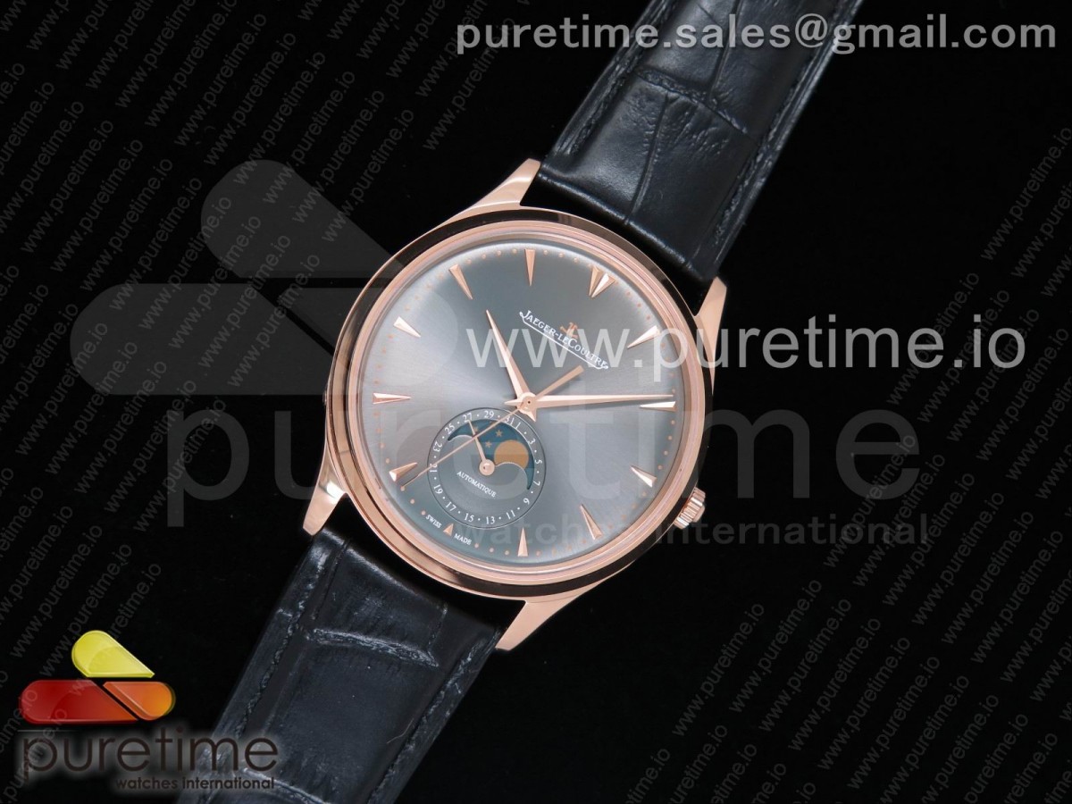 ZF공장 예거르클트르 마스터 울트라 씬문 그레이 다이얼  Master Ultra Thin Moon 1362520 RG ZF 1:1 Best Edition Gray Dial on Black Leather Strap A925