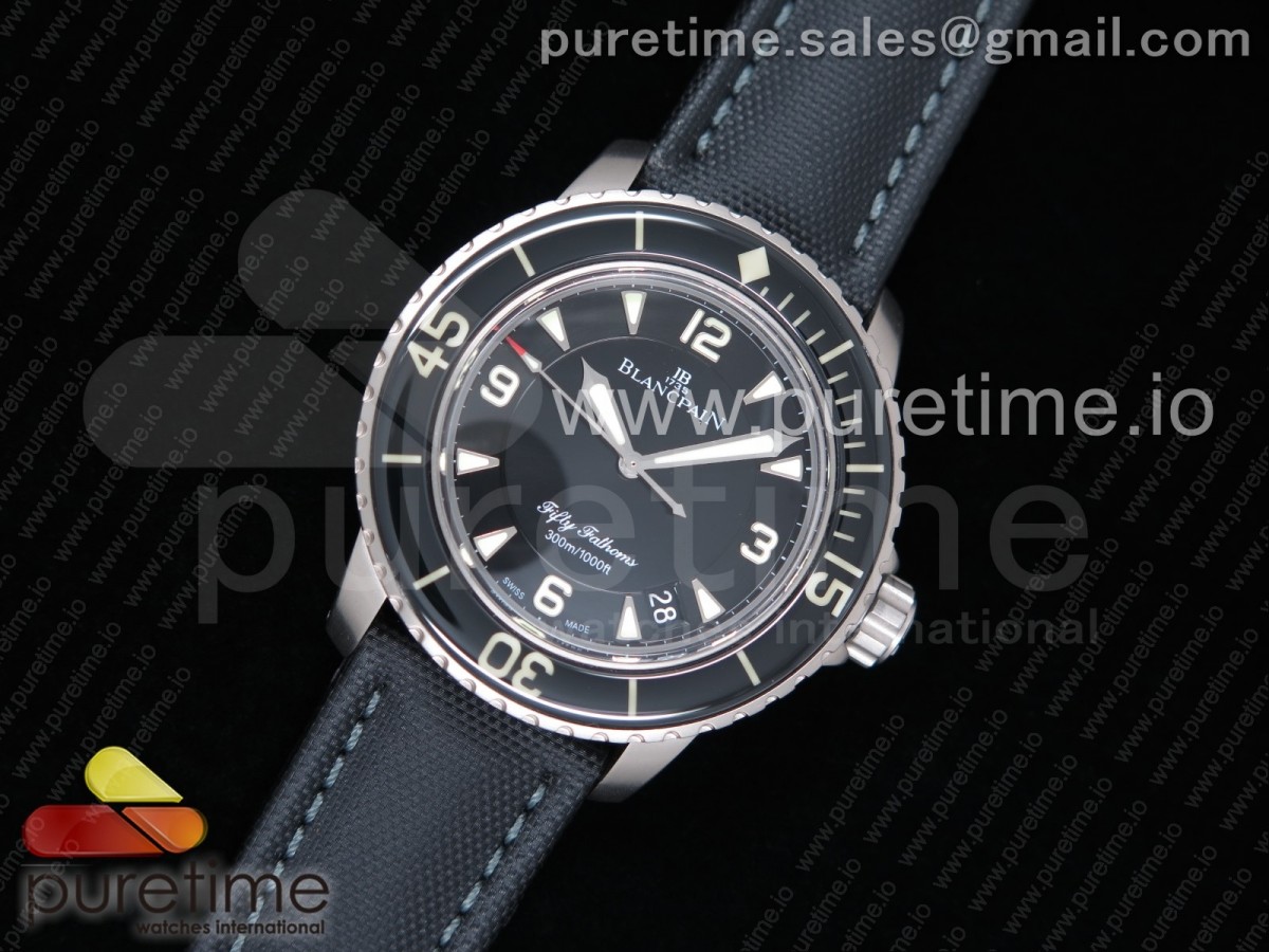 ZF공장 블랑팡 피프티패덤즈 티타늄 블랙다이얼 캔버스스트랩 / Fifty Fathoms Black Titanium ZF 11 Best Edition Black Dial on Sail-canvas Strap A1315