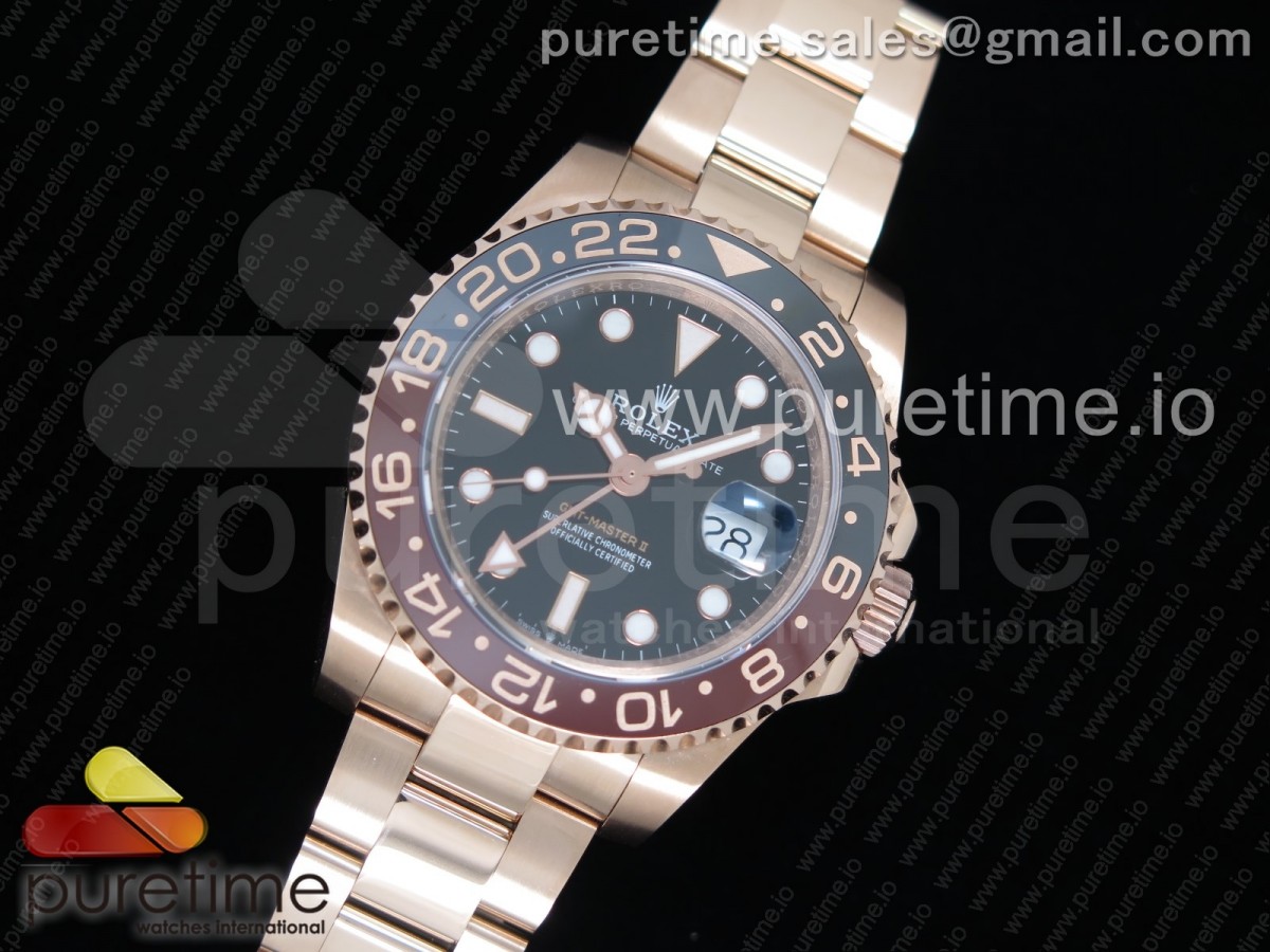 GM공장 롤렉스 GMT마스터 로즈골드 루트비어 금통 / GMT-Master II 126715 CHNR BlackBrown Ceramic RG GMF Best Edition Black Dial on RG Bracelet A2836