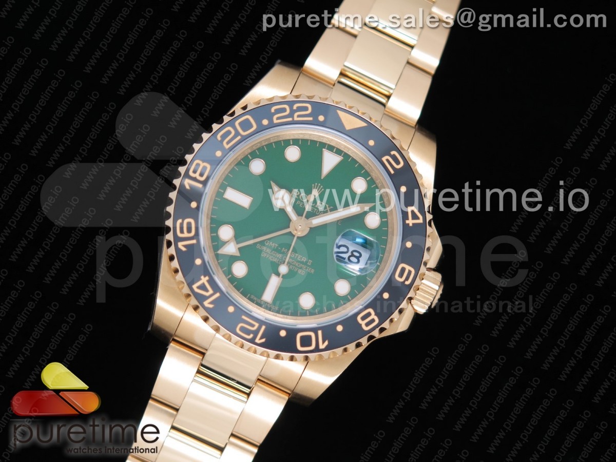 EW공장 롤렉스 GMT마스터2 옐로우골드 그린다이얼 브레이슬릿 GMT-Master II 116718 LN Black Ceramic YG EWF Best Edition Green Dial on YG Bracelet A2836