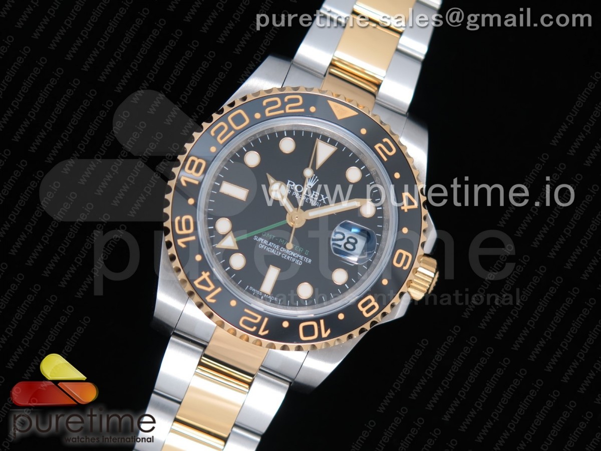EW공장 롤렉스 GMT마스터2 옐로우콤비 블랙다이얼 브레이슬릿 GMT-Master II 116713 LN Black Ceramic SSYG EWF Best Edition Black Dial on SSYG Bracelet A2836