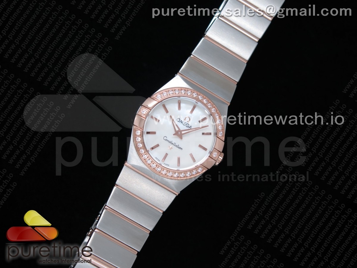 K11공장 오메가 컨스틸레이션 27MM 로즈골드 콤비 자개바인덱스다이얼 다이아베젤 / Constellation Ladies 27mm K11F 11 Best Edition SSRG Diamonds Bezel White MOP Dial Stick Markers on SSRG Bracelet ETA Quartz