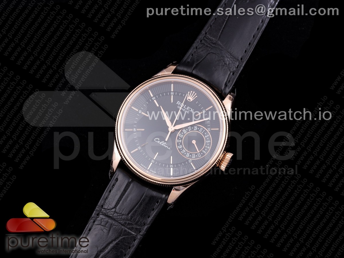 GM공장 롤렉스 셀리니 50519 리얼데이트 로즈골드 블랙다이얼 가죽 /Cellini 50515 RG GMF 11 Best Edition Black Dial on Black Leather Strap SA3165
