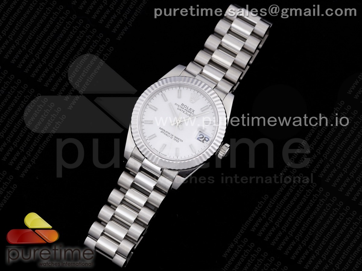 GM공장 롤렉스 데이저스트 31MM 화이트 바인덱스 브슬 여성용 / DateJust 31 Ladies 278289 GMF 316L Steel White Dial Stick Markers on President Syle Bracelet