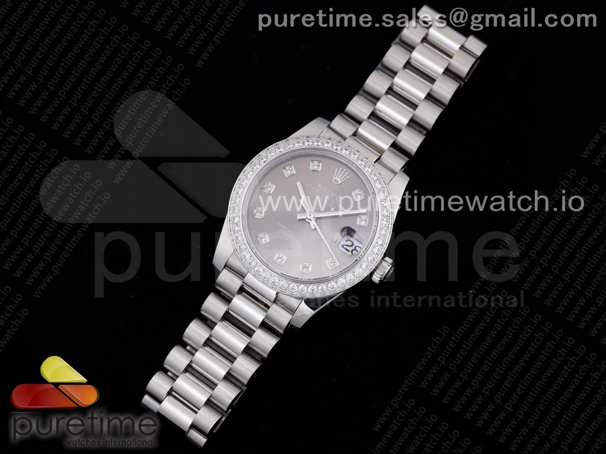 GM공장 롤렉스 데이저스트 31MM 그레이 텐포인트 다이아베젤 브슬 여성용 / DateJust 31 Ladies 278289 GMF 316L Steel Gray Dial Diamonds Bezel and Markers on President Syle Bracelet