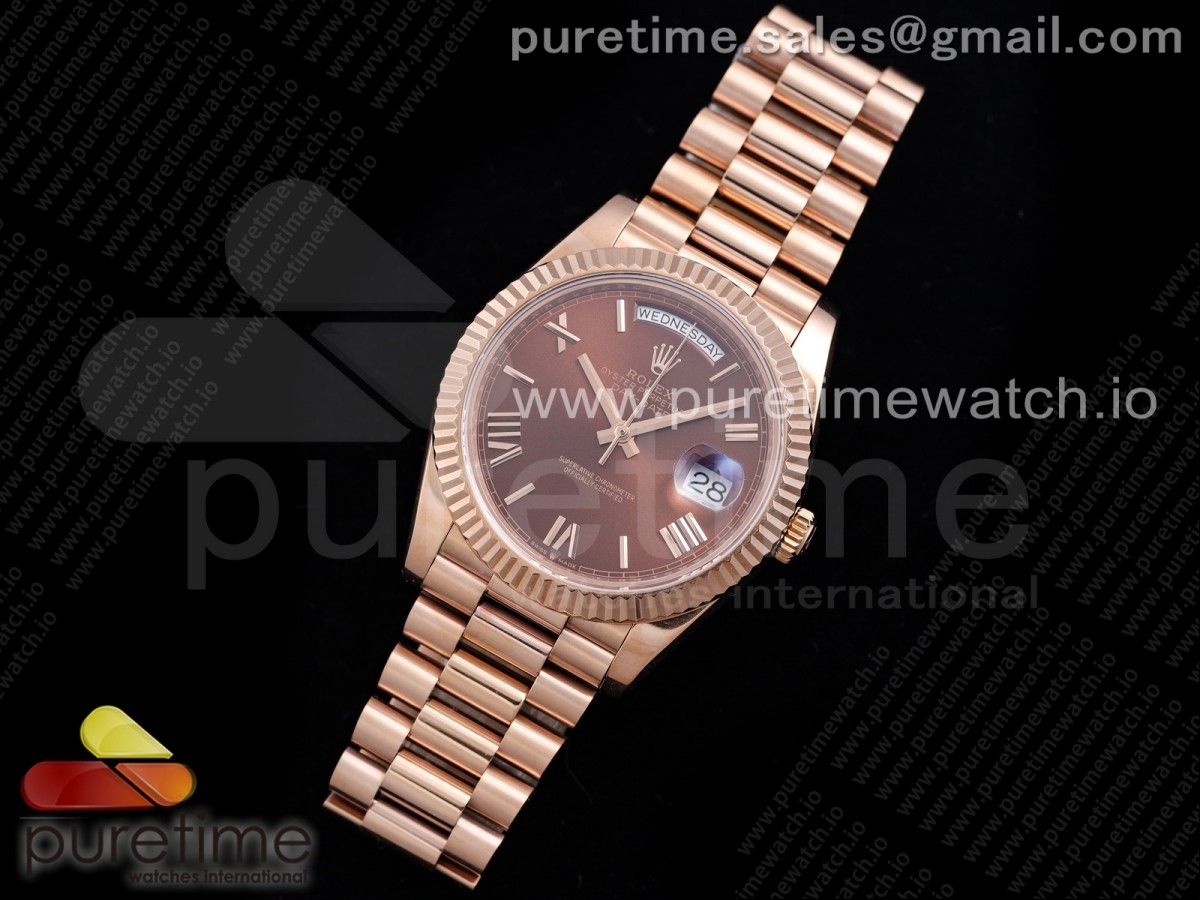 GM공장 롤렉스 데이데이트 40MM 로즈골드금통 브라운 로만인덱스 904L / Day Date 40 RG 904L Steel GMF 11 Best Edition Brown Roman Dial on RG Bracelet A2836