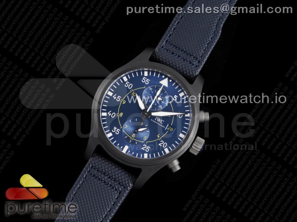 ZF공장 IWC 파일럿 크로노 세라믹 블루다이얼 가죽 / Pilot Chrono Blue Angels Black Ceramic ZF Best Edition on Blue Leather Strap A7750
