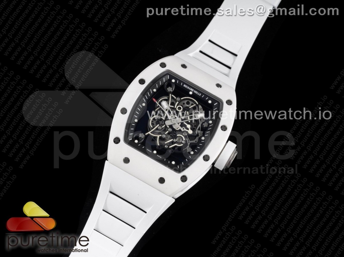 ZF공장 리차드밀 RM055 세라믹 스켈레톤다이얼 러버 / RM055 Ti White Ceramic ZF 11 Best Edition Skeleton Dial on White Rubber Strap NH05A
