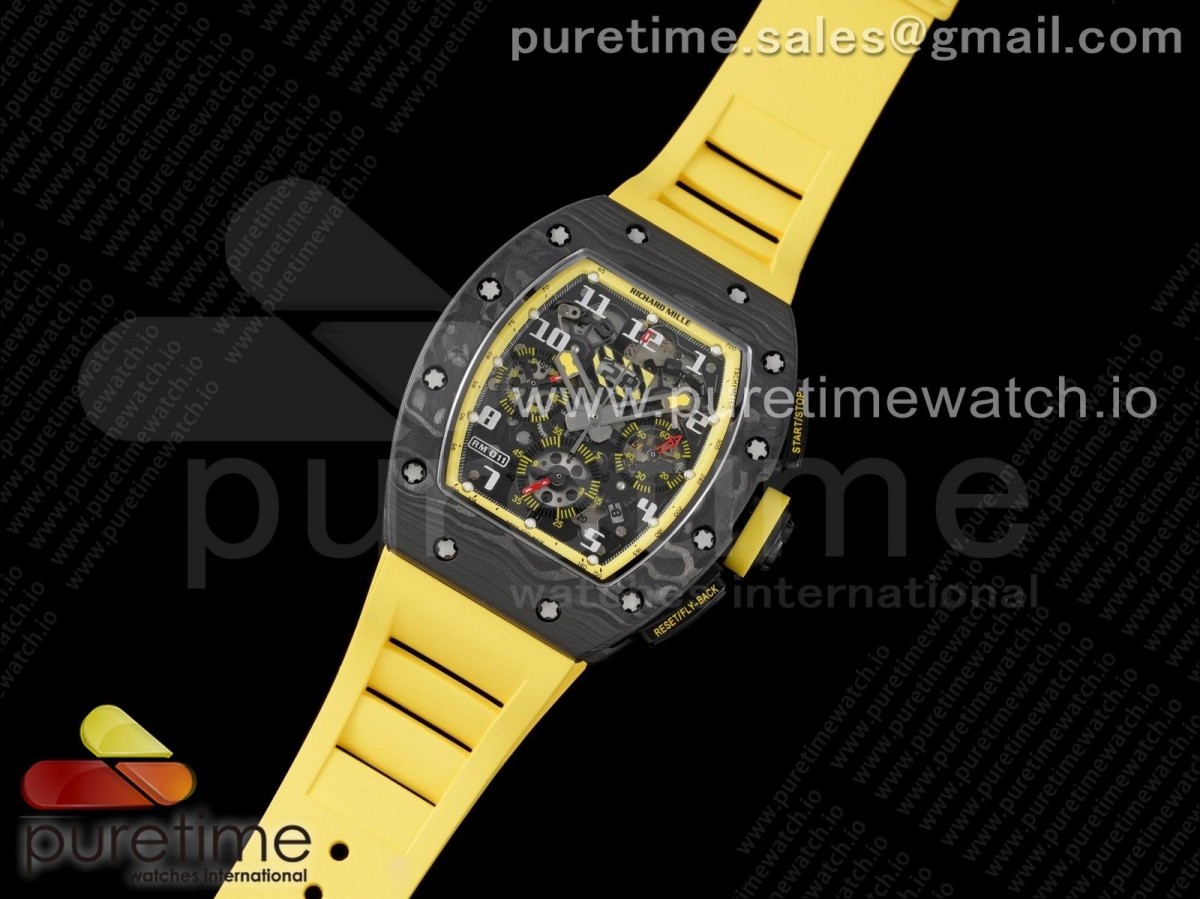 KV공장 리차드밀 RM011 카본 스켈레톤다이얼 옐로우이너베젤 옐로우러버 / RM011 NTPT Carbon Chrono KVF 11 Best Edition Crystal Skeleton Dial Yellow Inner Bezel on Yellow Rubber Strap A7750