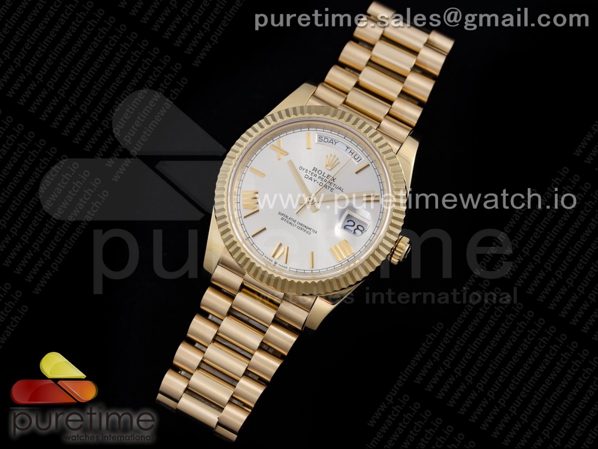 GM공장 롤렉스 데이데이트 40MM 옐로우골드 실버 로만인덱스다이얼 / Day Date 40 YG 904L Steel GMF 1:1 Best Edition Silver Roman Dial on YG Bracelet A2836