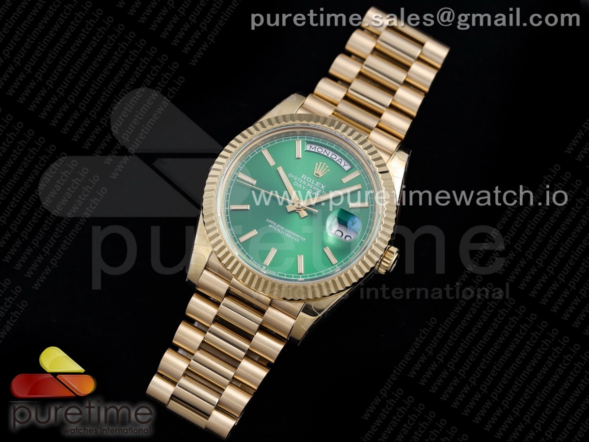 GM공장 롤렉스 데이데이트 40MM 옐로우골드 그린 바인덱스다이얼 / Day Date 40 YG 904L Steel GMF 1:1 Best Edition Green Dial on YG Bracelet A2836
