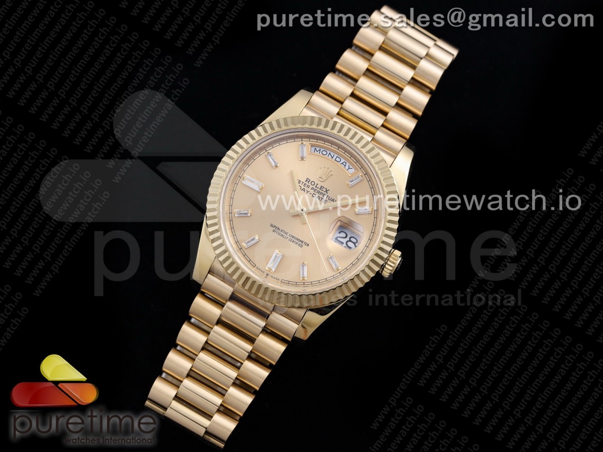 GM공장 롤렉스 데이데이트 40MM 옐로우골드 골드 다이아인덱스다이얼 / Day Date 40 YG 904L Steel GMF 1:1 Best Edition YG Crystal Dial on YG Bracelet A2836