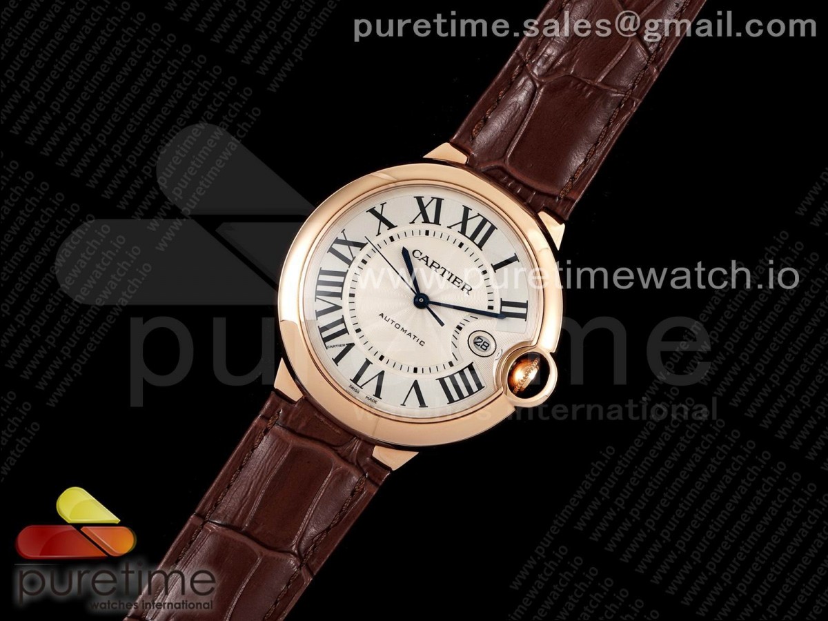 AF공장 발롱블루 42MM 로즈골드 화이트다이얼 가죽 오토매틱 / Ballon Bleu 42mm RG AF 11 Best Edition White Textured Dial on Brown Leather Strap A2824