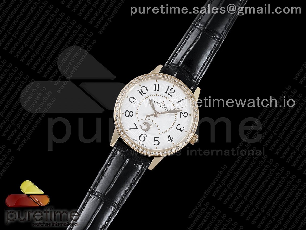 GF공장 예거르쿨트르 로즈골드 랑데뷰 다이아베젤 화이트다이얼 가죽 / Rendez-Vous Night & Day RG GF 11 Best Edition White Dial Diamonds Bezel on Black Leather Strap A898