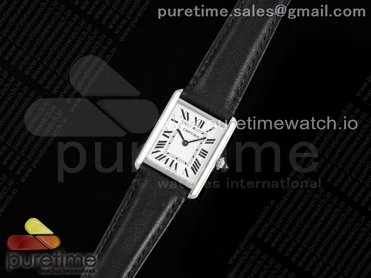 AF공장 까르띠에 탱크머스트 25.5미리 라지사이즈 기본모델 Tank Must 25.5mm SS AF 11 Best Edition White Dial on Black Leather Strap Ronda Quartz