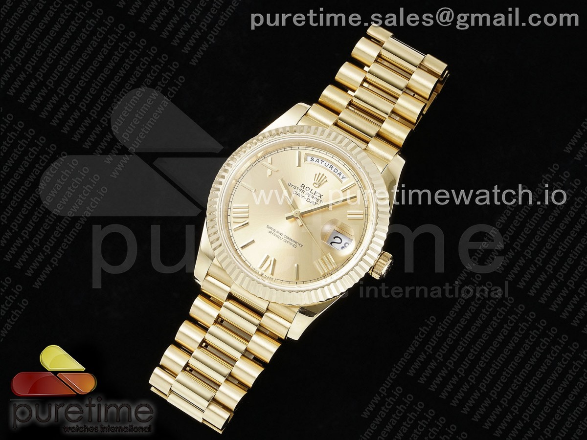 JD=GM공장 롤렉스 데이데이트 텅스텐 최신버전 3255무브먼트  DayDate 40 YG JDF Gain Weight 904L Steel YG Big Roman Dial on President Bracelet VR3255 V3
