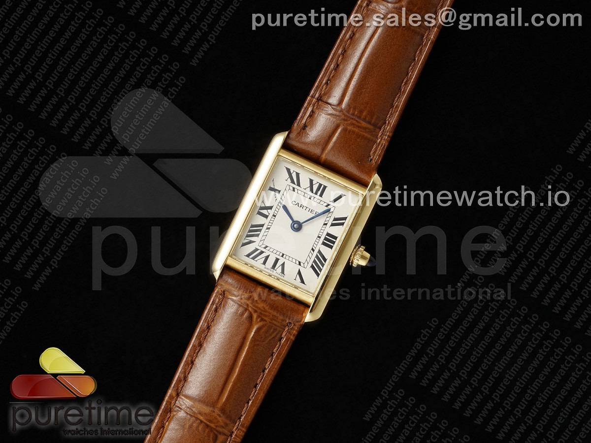 AF공장 까르띠에 탱크머스트 22미리 스몰사이즈 옐로우골드 Tank Must YG 22mm AF 11 Best Edition White Dial on Brown Leather Strap Ronda Quartz