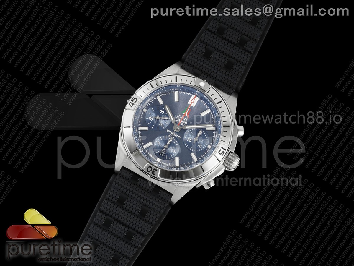 TF공장 브라이틀링 크로노맷 B01 러버스트랩 Chronomat B01 42mm SS TF 11 Best Edition Blue Dial on Black Rouleaux Strap A7750 V2
