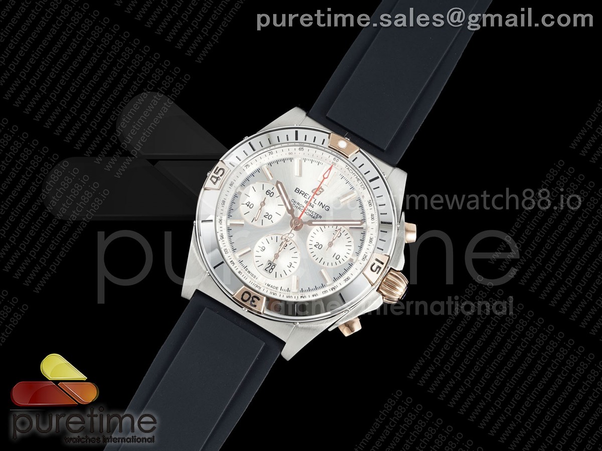 TF공장 브라이틀링 크로노맷 B01 러버스트랩 Chronomat B01 42mm SS TF 11 Best Edition Silver Dial on Black Rubber Strap A7750 V2