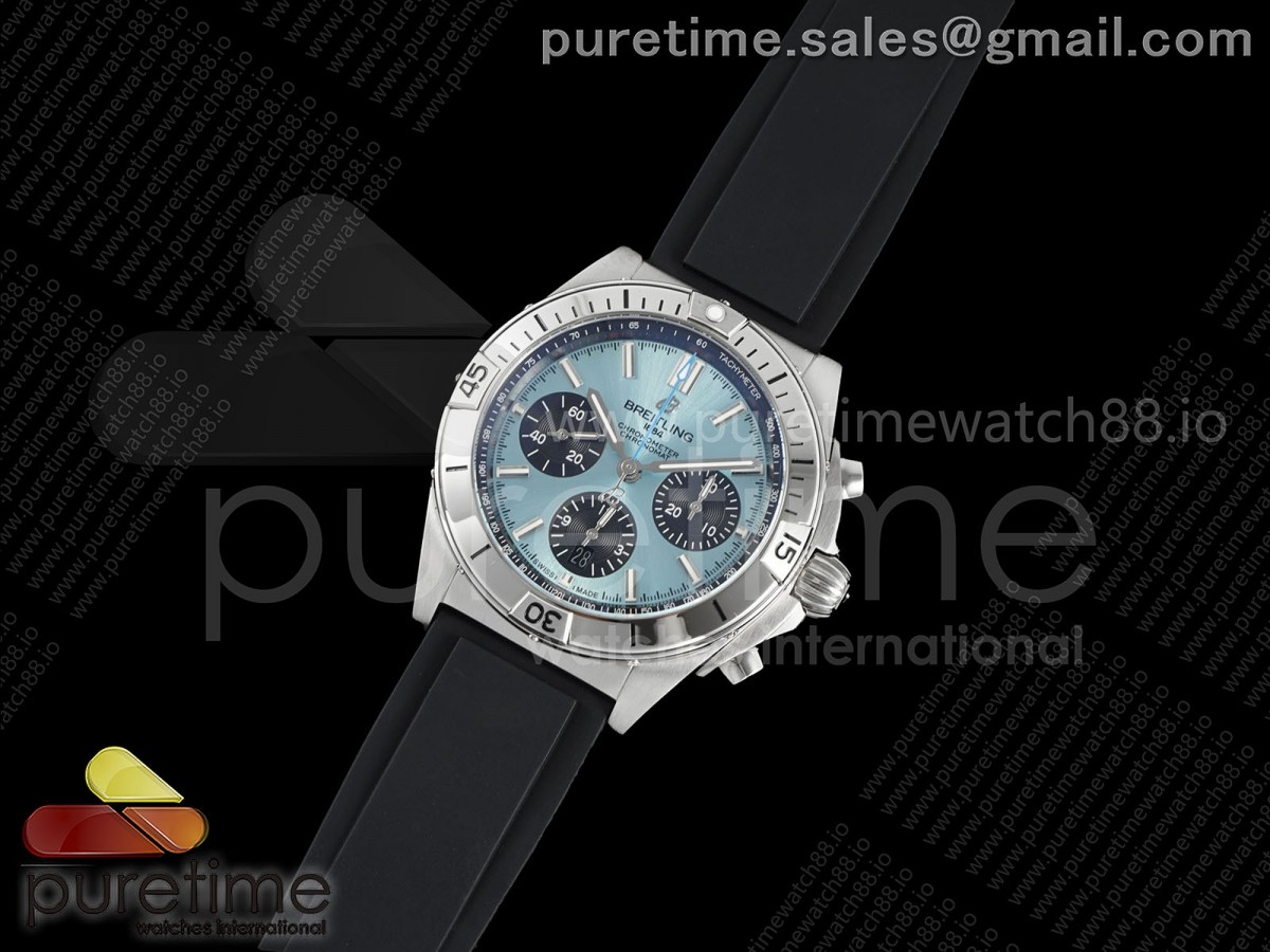 TF공장 브라이틀링 크로노맷 B01 러버스트랩 Chronomat B01 42mm SS TF 11 Best Edition Ice Blue Dial on Black Rubber Strap A7750 V2