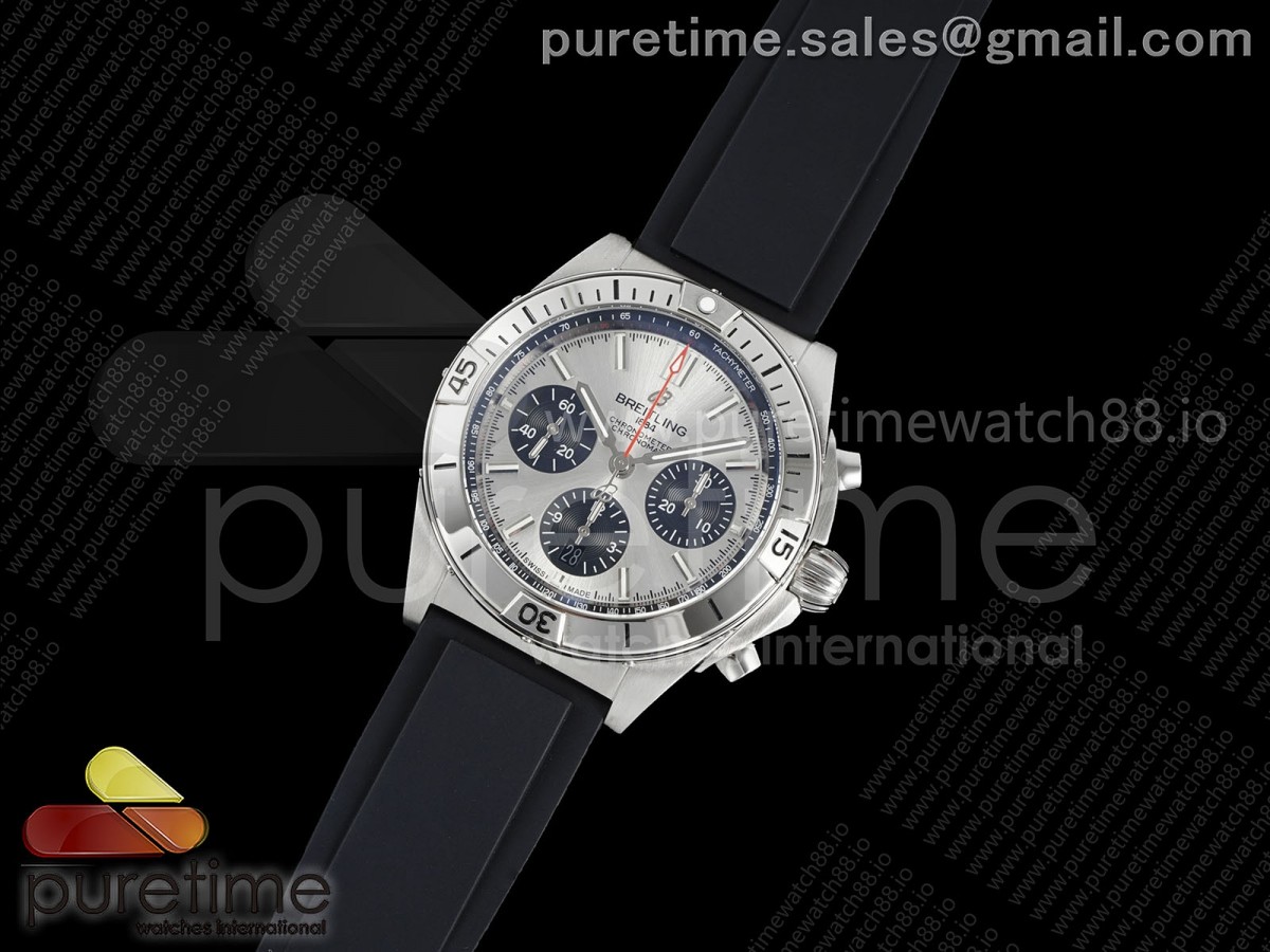 TF공장 브라이틀링 크로노맷 B01 러버스트랩 Chronomat B01 42mm SS TF 11 Best Edition SilverBlack Dial on Black Rubber Strap A7750 V2