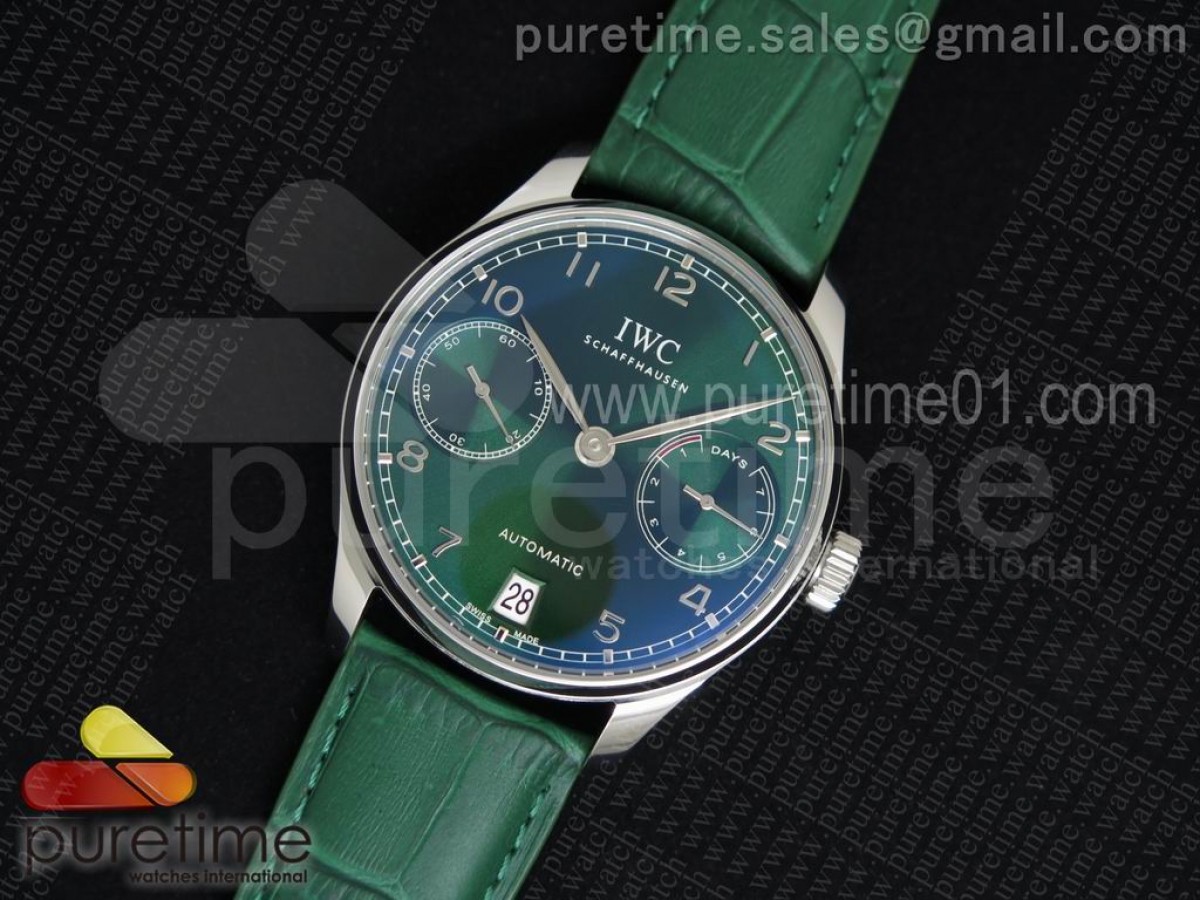 YL공장 IWC 포르투기저 5001 그린다이얼 실버 / 가죽 Portuguese Real PR IW5001 SS YLF Green Dial Silver Makers on Green Leather Strap A52010 V4