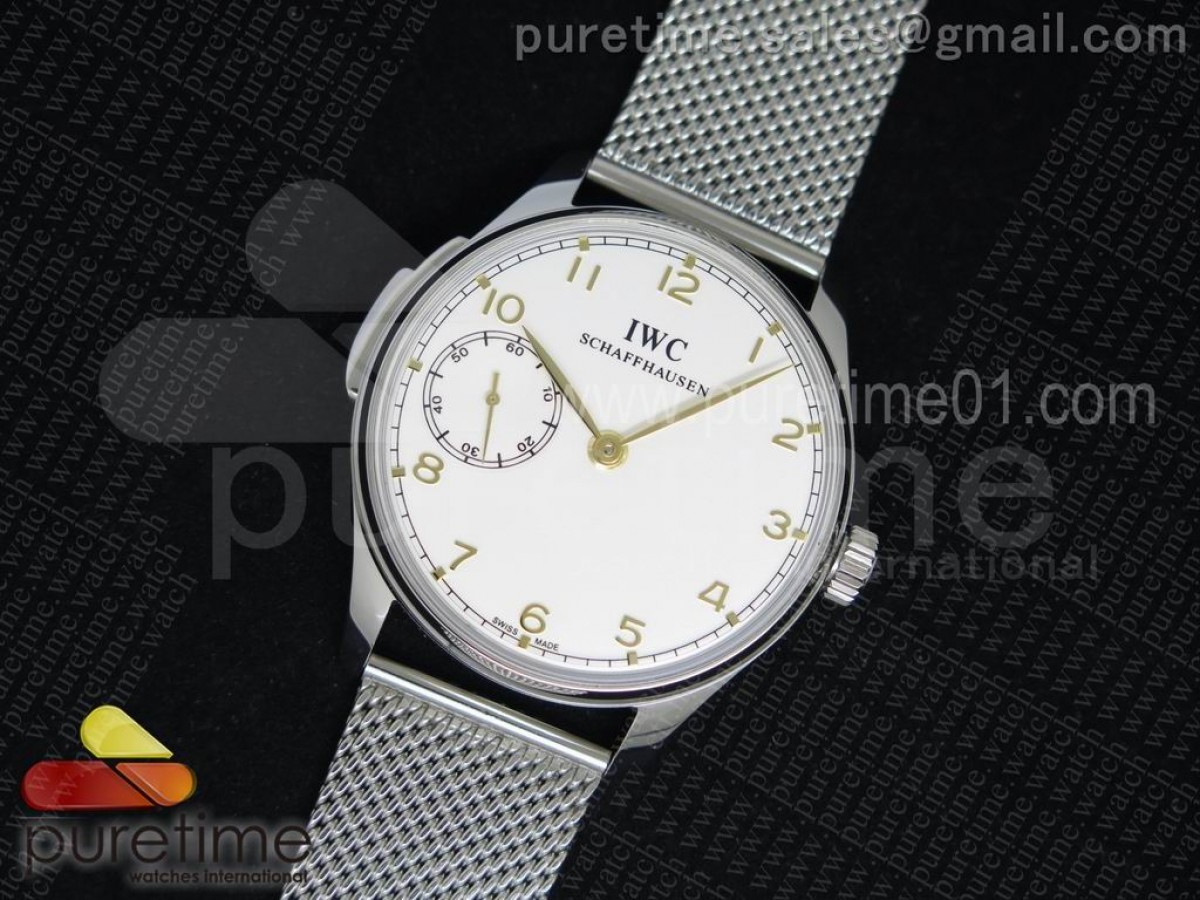 YL공장 IWC 포르투기저 5242 화이트다이얼 골드마크  / 브슬 Portuguese SS IW5242 YLF White Dial Gold Makers on SS Mesh Bracelet A95290