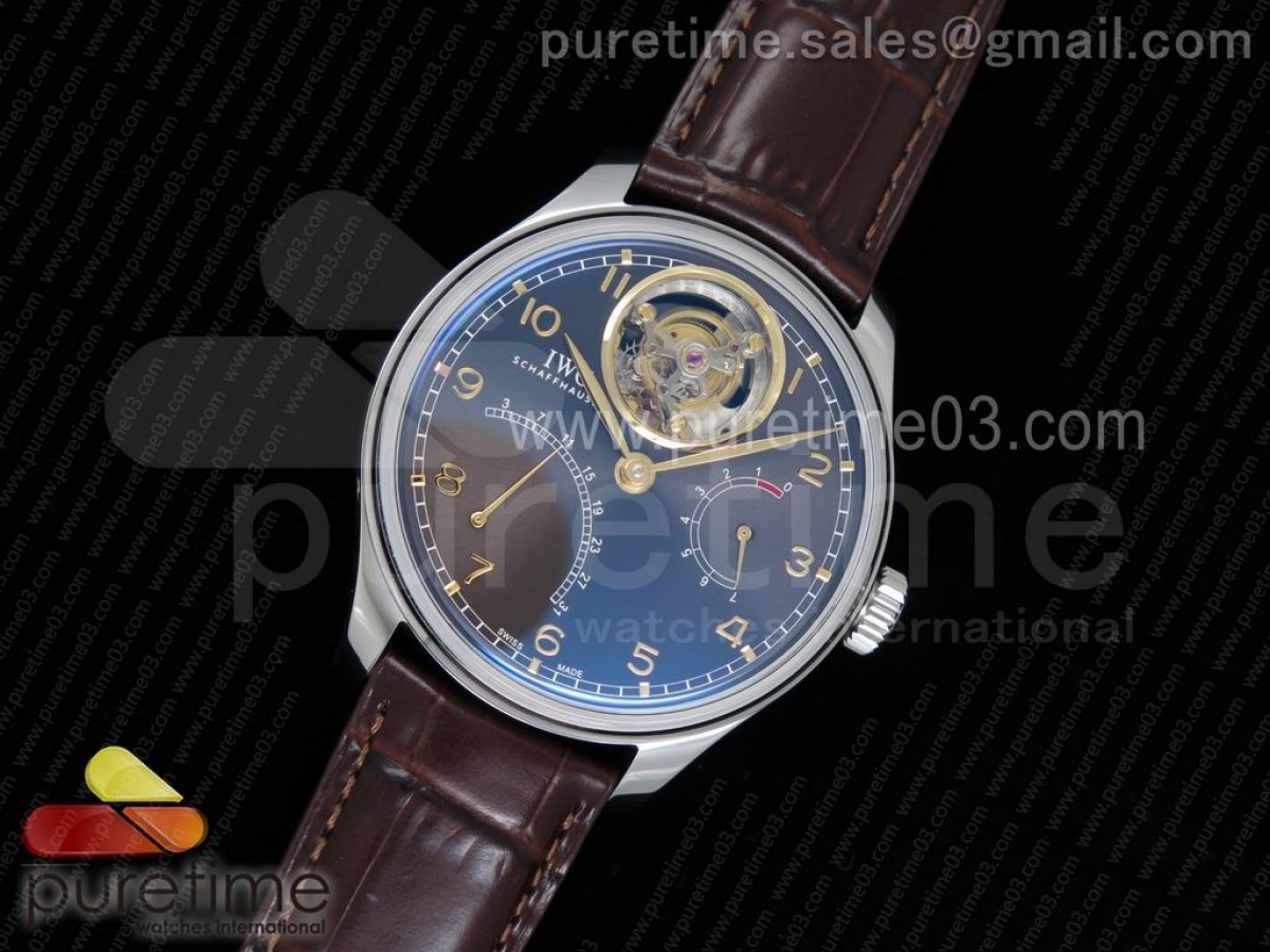 YL공장 IWC 포르투기저 5046 뚜르비옹 그레이다이얼 실버마크 / 가죽 Portuguese Tourbillon IW5046 SS YLF Best Edition Gray Dial Silver Markers on Brown Leather Strap