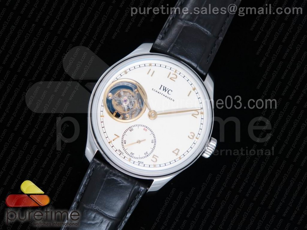 YL공장 IWC 포르투기저 5463 뚜르비옹 화이트다이얼 골드마크 / 가죽 Portuguese Tourbillon IW5463 SS YLF Best Edition White Dial Gold Markers on Black Leather Strap