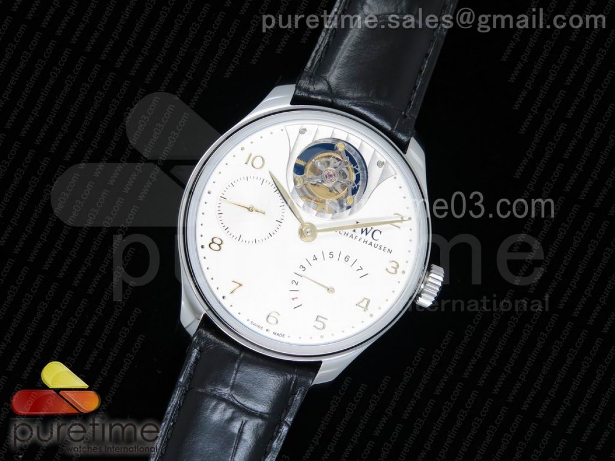 YL공장 IWC 포르투기저 5046 뚜르비옹 화이트다이얼 골드마크 / 가죽 Portuguese Tourbillon IW5046 SS YLF Best Edition White Dial Gold Markers on Black Leather Strap