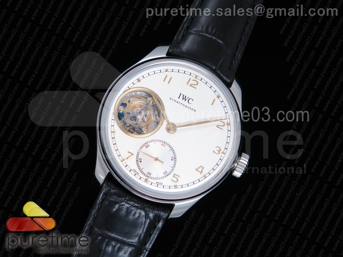 YL공장 IWC 포르투기저 5463 뚜르비옹 화이트다이얼 옐로우골드마크 / 가죽 Portuguese Tourbillon IW5463 SS YLF Best Edition White Dial YG Markers on Black Leather Strap A98900