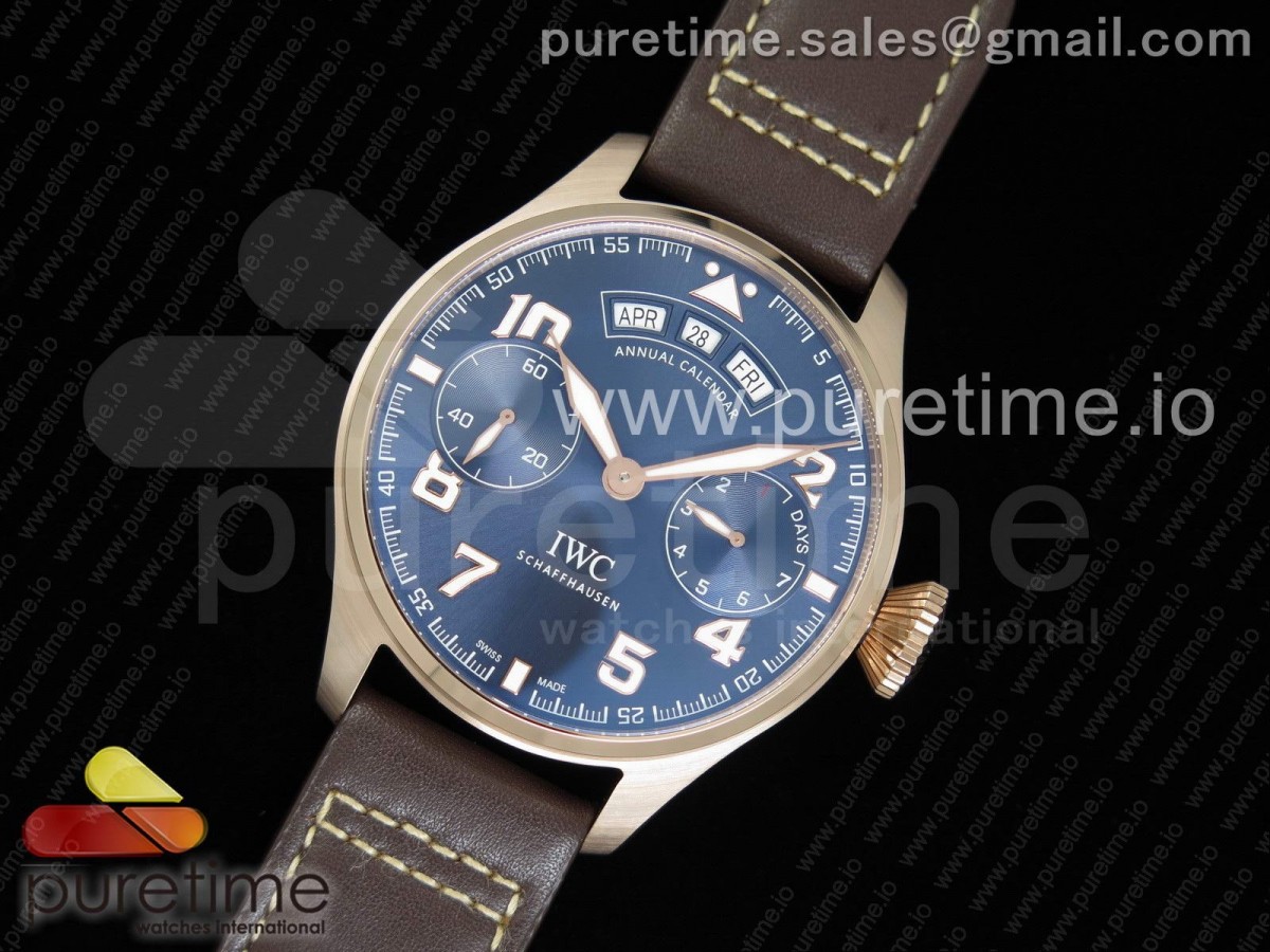 YL공장 IWC 파일럿 502701 블루다이얼 로즈골드 / 가죽 Big Pilot Real Annual Calendar Real PR RG IW502701 YLF 1:1 Best Edition Blue Dial on Brown Leather Strap A52850