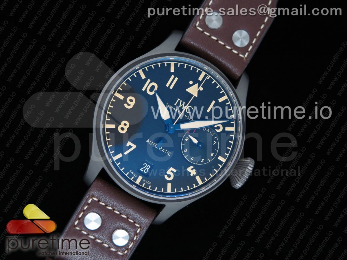 ZF 공장 IWC 빅파일럿 501004 티타늄 블랙다이얼 / 가죽 Big Pilot IW501004 Titanium ZF 1:1 Best Edition Black Dial on Brown Leather Strap A52110