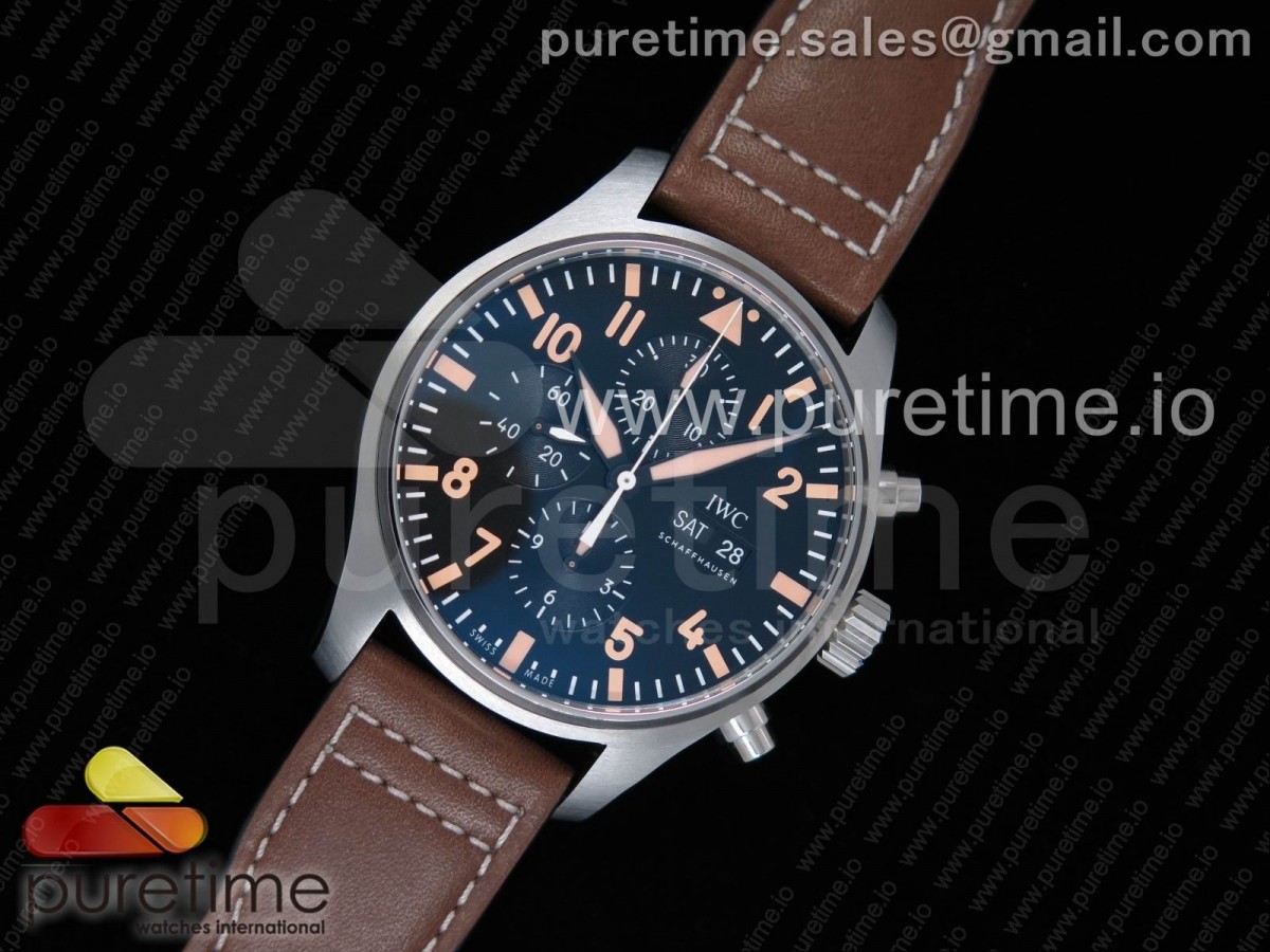 ZF공장 IWC 파일럿 크로노 377720 리미티드에디션 블랙다이얼 / 가죽 Pilot Chrono IW377720 Australia Limited Edition ZF Black Dial on Brown Leather Strap A7750