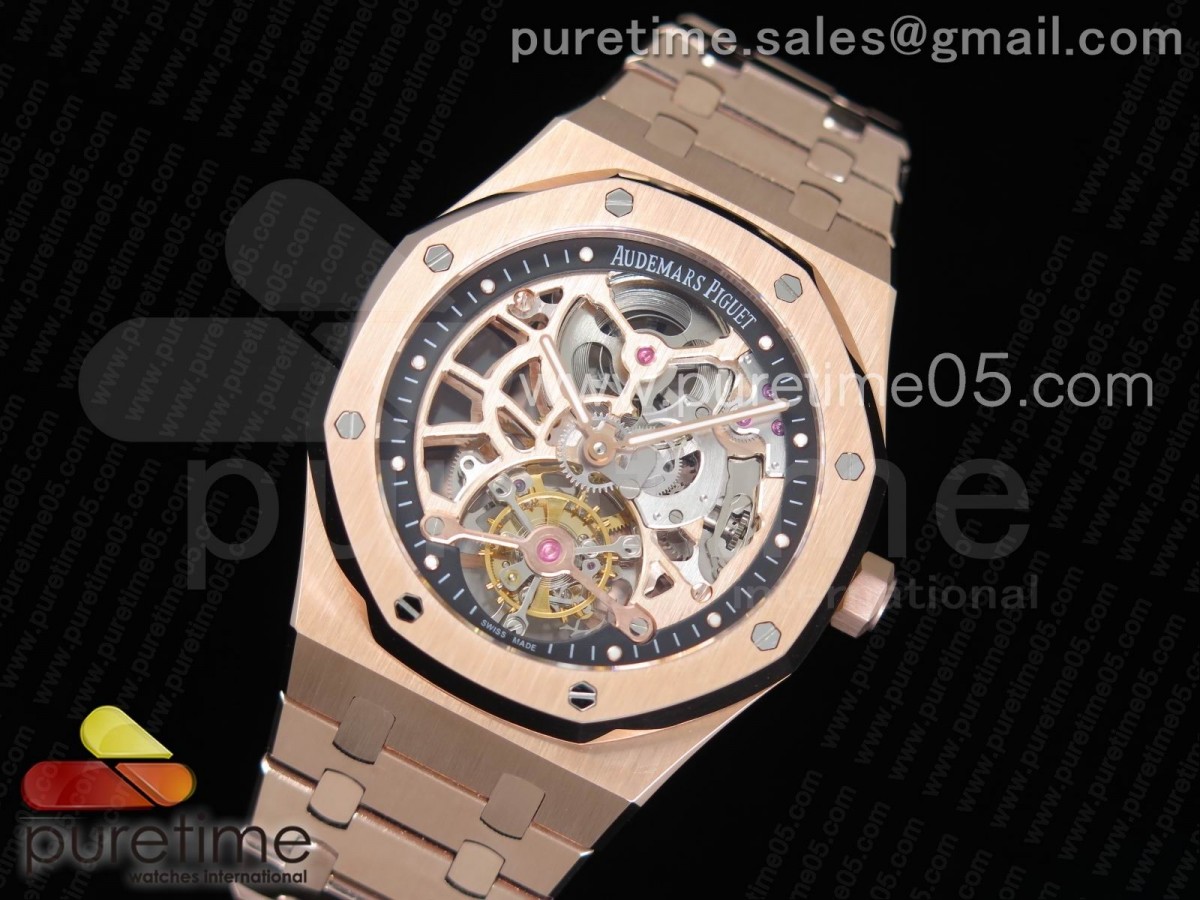 오데마피게 로얄오크 뚜르비옹 스켈레톤다이얼 로즈골드 / 브슬 Royal Oak Tourbillon Extra-Thin Openworked YG Skeleton Dial on YG Bracelet