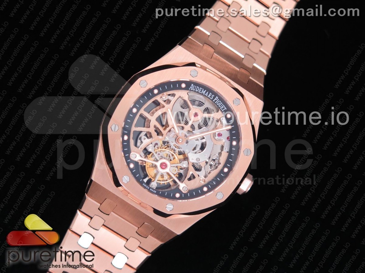 오데마피게 로얄오크 뚜르비옹 스켈레톤다이얼 로즈골드 / 브슬 Royal Oak Tourbillon Extra-Thin Openworked RG Skeleton Dial on RG Bracelet V2