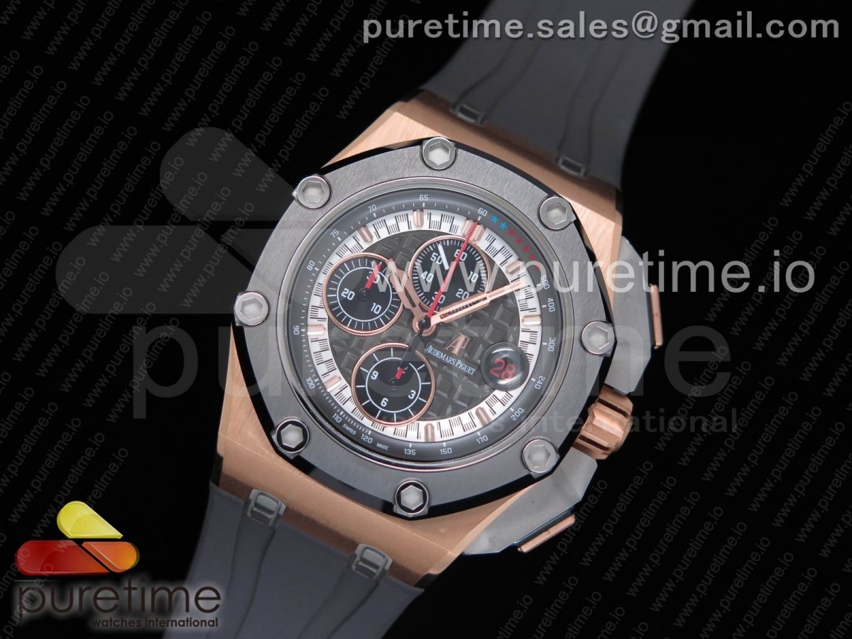 JF공장 오데마피게 로얄오크 오프쇼어 44MM 합금 미하엘슈마허 / 러버밴드 Royal Oak Offshore 44mm RG Cermet Bezel Michael Schumacher 1:1 JF Best Edition A3126 (Free XS Strap) V2 w/ Cyclops